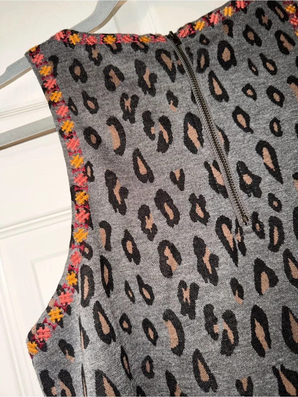 THML Gray Leopard Mini Dress with Multicolor Floral Embroidery - Picture 5 of 7